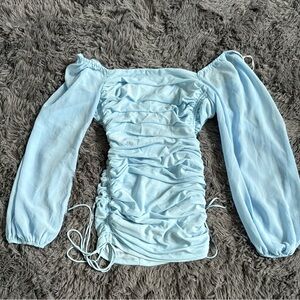 Hello Molly Sky Blue Off-Shoulder Mini Dress